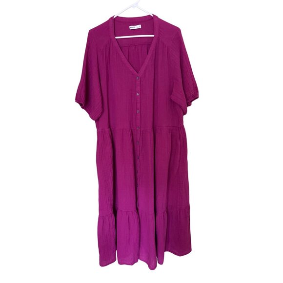 Sonoma Womens Button-Down Dress 2X Purple 100% Cotton V-Neck Beachy Resort - Picture 1 of 11